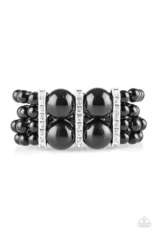 ROMANCE REMIX - PAPARAZZI - BLACK BEAD RHINESTONE STRETCHY BRACELET
