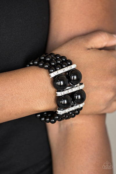 ROMANCE REMIX - PAPARAZZI - BLACK BEAD RHINESTONE STRETCHY BRACELET
