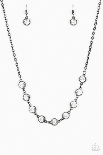 STARLIT SOCIALS - PAPARAZZI -WHITE RHINESTONE BLACK GUNMETAL FRAME NECKLACE