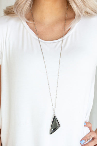 ULTRA SHARP - PAPARAZZI - SILVER TRIANGULAR SMOKY GEM PENDANT NECKLACE