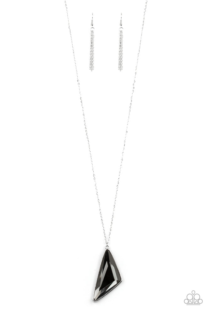 ULTRA SHARP - PAPARAZZI - SILVER TRIANGULAR SMOKY GEM PENDANT NECKLACE
