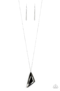 ULTRA SHARP - PAPARAZZI - SILVER TRIANGULAR SMOKY GEM PENDANT NECKLACE