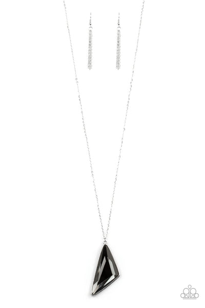 ULTRA SHARP - PAPARAZZI - SILVER TRIANGULAR SMOKY GEM PENDANT NECKLACE