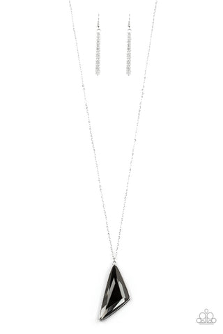 ULTRA SHARP - PAPARAZZI - SILVER TRIANGULAR SMOKY GEM PENDANT NECKLACE