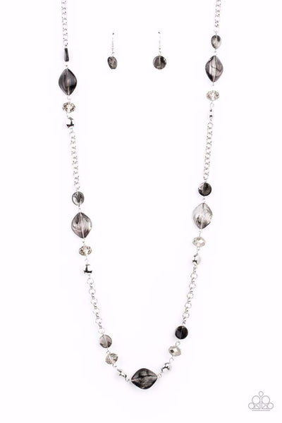 LIGHT-SCATTERING LUMINOSITY - BLACK BEAD SILVER NECKLACE - PAPARAZZI