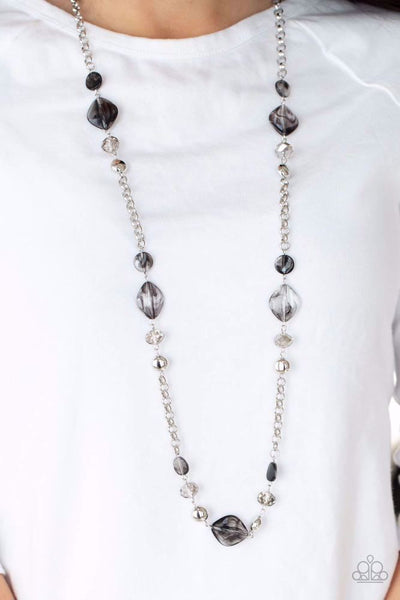 LIGHT-SCATTERING LUMINOSITY - BLACK BEAD SILVER NECKLACE - PAPARAZZI