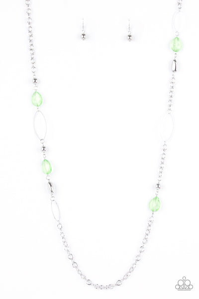 SHEER AS FATE - GREEN BEAD SILVER NECKLACE - PAPARAZZI