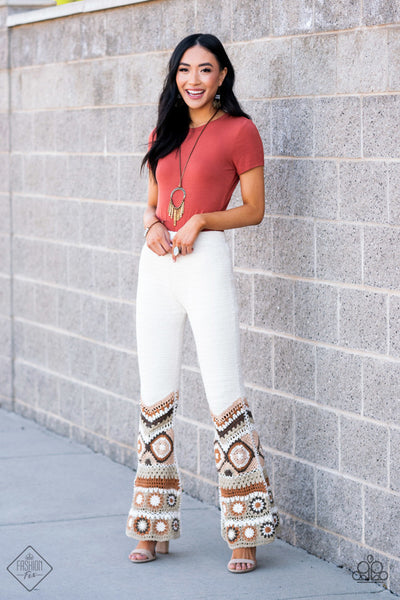 YOU WOULDNT FLARE! BRASS FRAME BROWN CORD NECKLACE - FASHION FIX MAY 2021 - PAPARAZZI