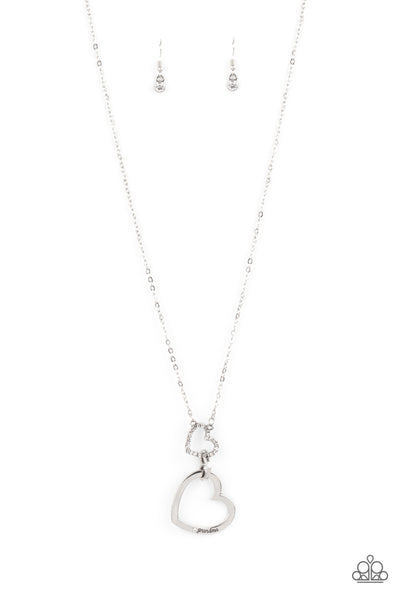 GRANDMA GLOW - WHITE RHINESTONE SILVER HEART NECKLACE - PAPARAZZI