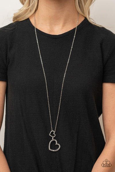 GRANDMA GLOW - WHITE RHINESTONE SILVER HEART NECKLACE - PAPARAZZI