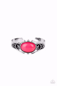 SPRINGTIME TRENDSETTER - PINK BEAD SILVER CUFF BRACELET - PAPARAZZI