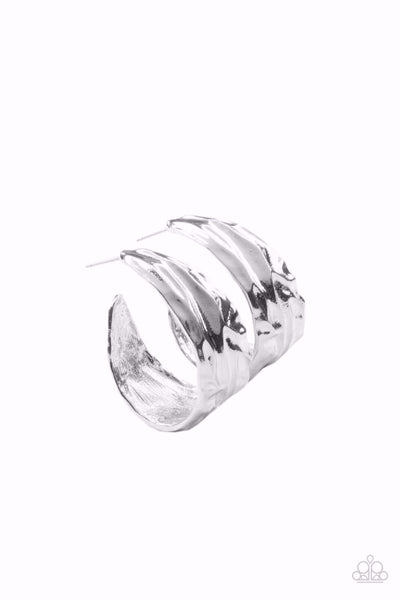 BADLANDS AND BELLBOTTOMS - SILVER WARPED HOOP EARRINGS - PAPARAZZI