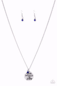 STAR-SPANGLED SASS - BLUE RHINESTONE SILVER "STAR SPANGLED AND SASSY" STAMPED NECKLACE - PAPARAZZI