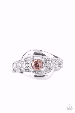 GRACEFUL GALLANTRY - PINK RHINESTONE SILVER RING - PAPARAZZI