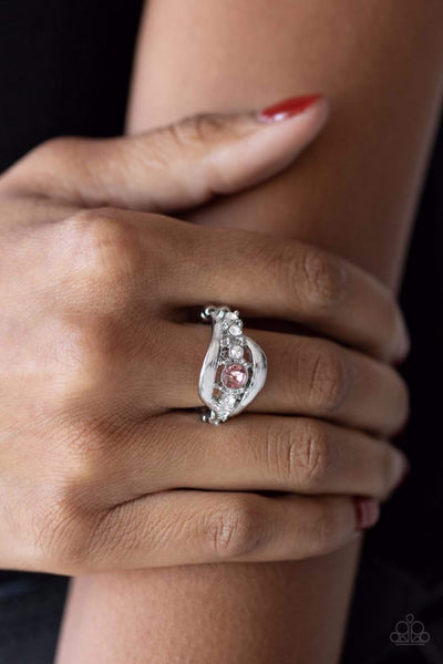 GRACEFUL GALLANTRY - PINK RHINESTONE SILVER RING - PAPARAZZI