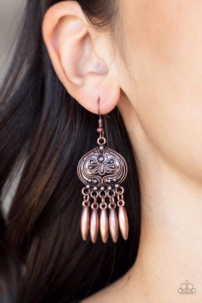 FUTURE, PASTURE AND PRESENT - COPPER EARRING -PAPARAZZI