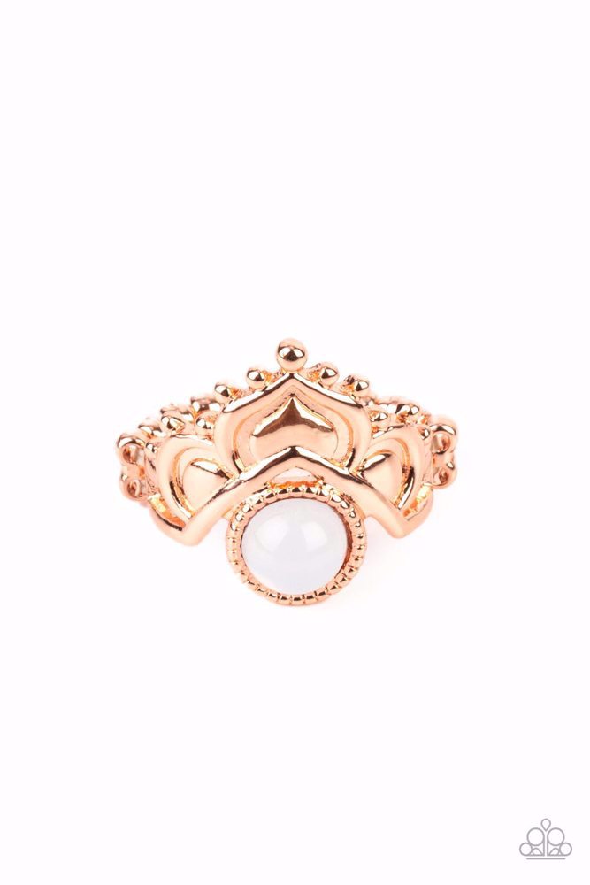 LOTUS SOLSTICE - COPPER SHINY WHITE BEAD RING - PAPARAZZI