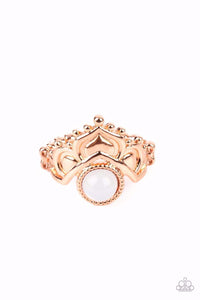 LOTUS SOLSTICE - COPPER SHINY WHITE BEAD RING - PAPARAZZI