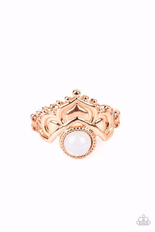 LOTUS SOLSTICE - COPPER SHINY WHITE BEAD RING - PAPARAZZI