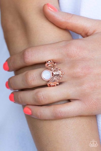 LOTUS SOLSTICE - COPPER SHINY WHITE BEAD RING - PAPARAZZI