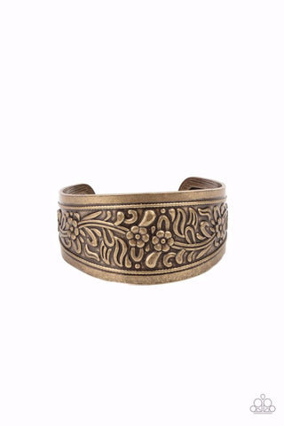PURELY PRAIRIE - BRASS FLORAL PATTERN CUFF BRACELET - PAPARAZZI