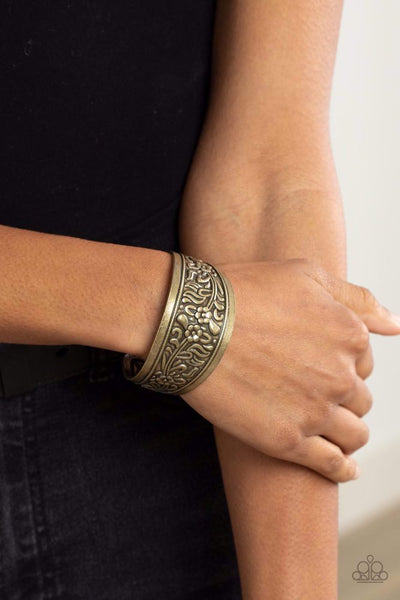 PURELY PRAIRIE - BRASS FLORAL PATTERN CUFF BRACELET - PAPARAZZI