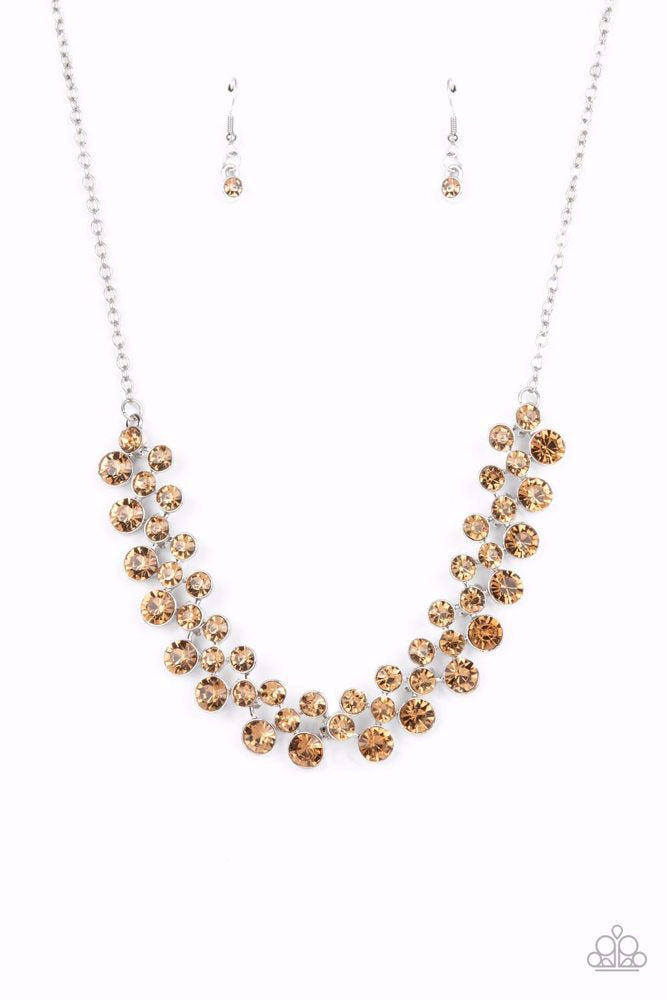 WON THE LOTTERY - BROWN RHINESTONE SILVER NECKLACE - PAPARAZZI