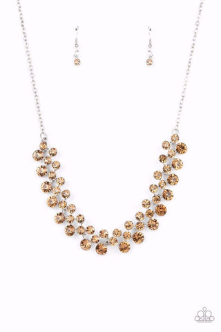 WON THE LOTTERY - BROWN RHINESTONE SILVER NECKLACE - PAPARAZZI
