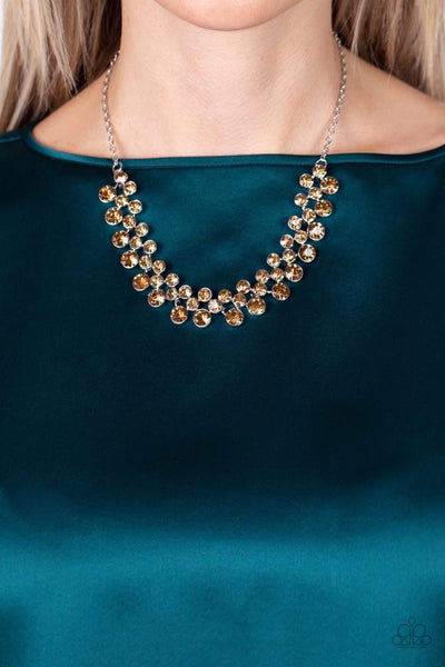 WON THE LOTTERY - BROWN RHINESTONE SILVER NECKLACE - PAPARAZZI