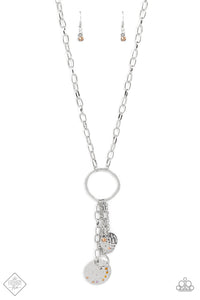 TRINKET TWINKLE - MULTI NECKLACE SILVER HAMMERED DISC IRIDESCENT TOPAZ RHINESTONE NECKLACE - PAPARAZZI - FASHION FIX OCTOBER 2021