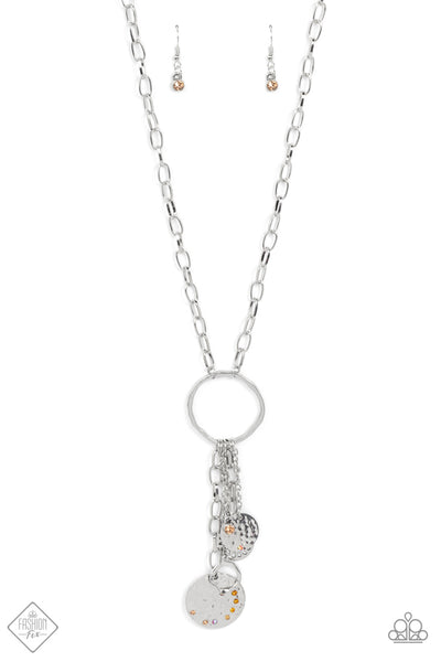 TRINKET TWINKLE - MULTI NECKLACE SILVER HAMMERED DISC IRIDESCENT TOPAZ RHINESTONE NECKLACE - PAPARAZZI - FASHION FIX OCTOBER 2021