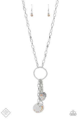 TRINKET TWINKLE - MULTI NECKLACE SILVER HAMMERED DISC IRIDESCENT TOPAZ RHINESTONE NECKLACE - PAPARAZZI - FASHION FIX OCTOBER 2021
