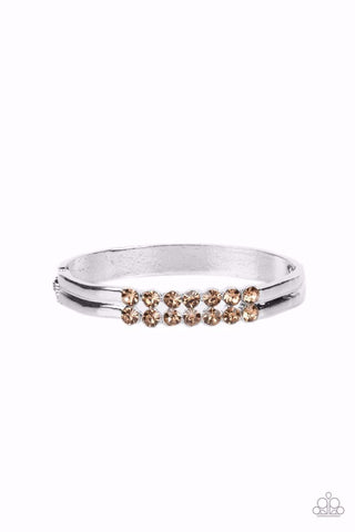 DOUBLED DOWN DAZZLE - BROWN RHINESTONE SILVER HINGED BRACELET - PAPARAZZI Regular price