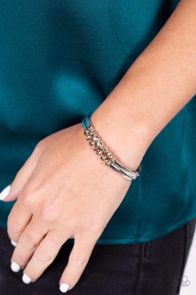 DOUBLED DOWN DAZZLE - BROWN RHINESTONE SILVER HINGED BRACELET - PAPARAZZI Regular price
