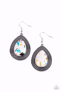 TERRAZZO TUNDRA - MULTI WHITE AND BLUE STONE SILVER EARRINGS - PAPARAZZI
