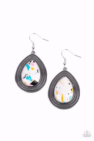 TERRAZZO TUNDRA - MULTI WHITE AND BLUE STONE SILVER EARRINGS - PAPARAZZI