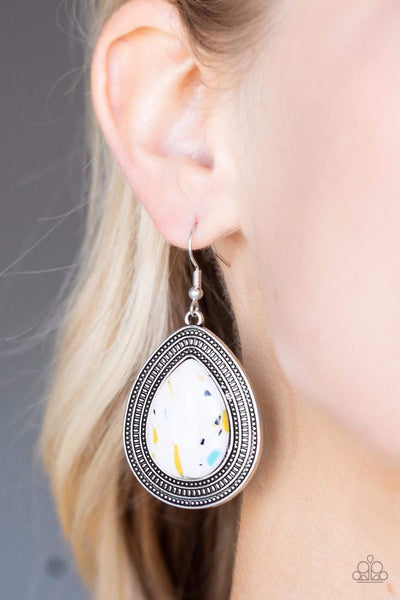 TERRAZZO TUNDRA - MULTI WHITE AND BLUE STONE SILVER EARRINGS - PAPARAZZI