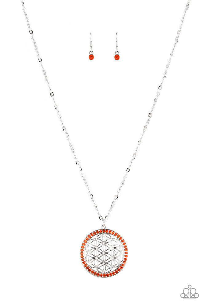 TEAROOM TWINKLE - ORANGE RHINESTONE SILVER NECKLACE - PAPARAZZI