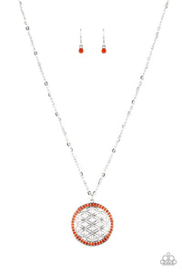 TEAROOM TWINKLE - ORANGE RHINESTONE SILVER NECKLACE - PAPARAZZI