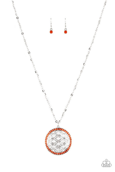 TEAROOM TWINKLE - ORANGE RHINESTONE SILVER NECKLACE - PAPARAZZI