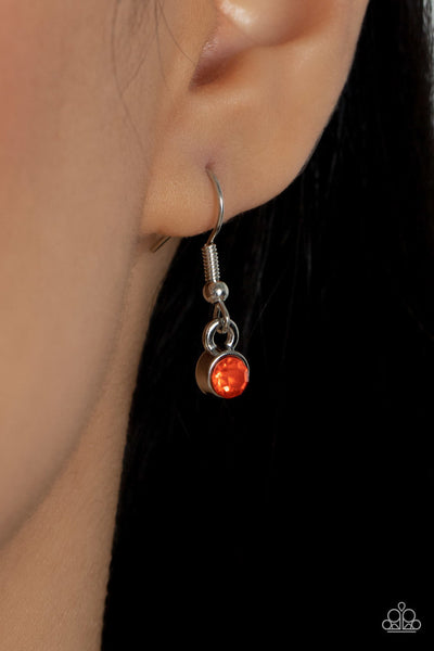 TEAROOM TWINKLE - ORANGE RHINESTONE SILVER NECKLACE - PAPARAZZI