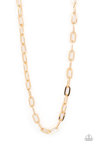 URBAN QUARTERBACK - GOLD PAPERCLIP CHAIN URBAN NECKLACE - PAPARAZZI