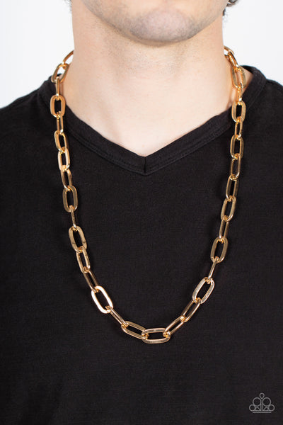 URBAN QUARTERBACK - GOLD PAPERCLIP CHAIN URBAN NECKLACE - PAPARAZZI