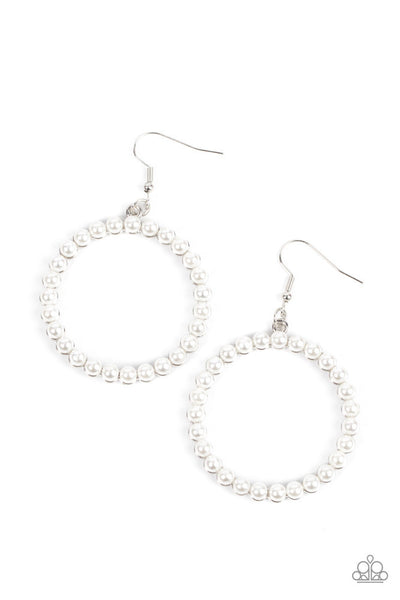CAN I GET A HALLELUJAH - WHITE PEARL CIRCLE EARRINGS - PAPARAZZI