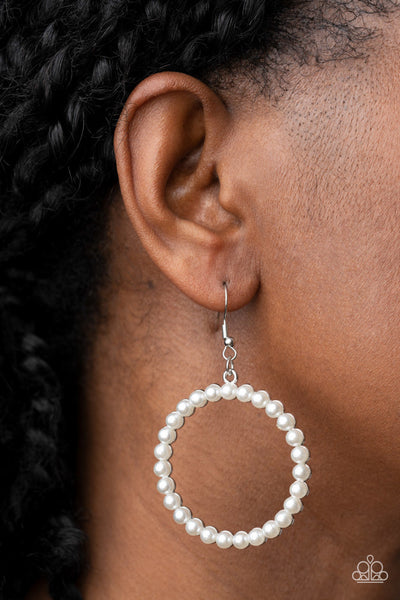 CAN I GET A HALLELUJAH - WHITE PEARL CIRCLE EARRINGS - PAPARAZZI