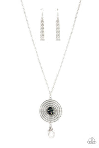 TARGETED TRANQUILITY - BLACK IRIDESCENT FLECK SILVER LANYARD NECKLACE - PAPARAZZI