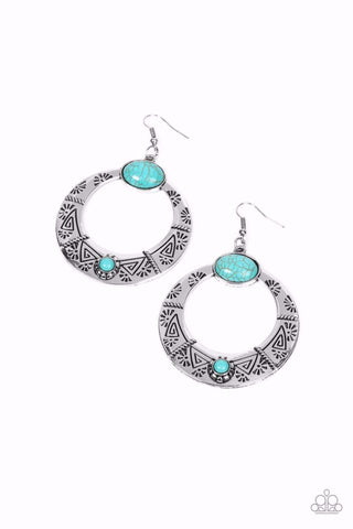GARDEN GLYPHS - BLUE TURQUOISE SILVER EARRINGS - PAPARAZZI