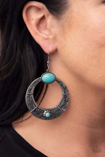 GARDEN GLYPHS - BLUE TURQUOISE SILVER EARRINGS - PAPARAZZI
