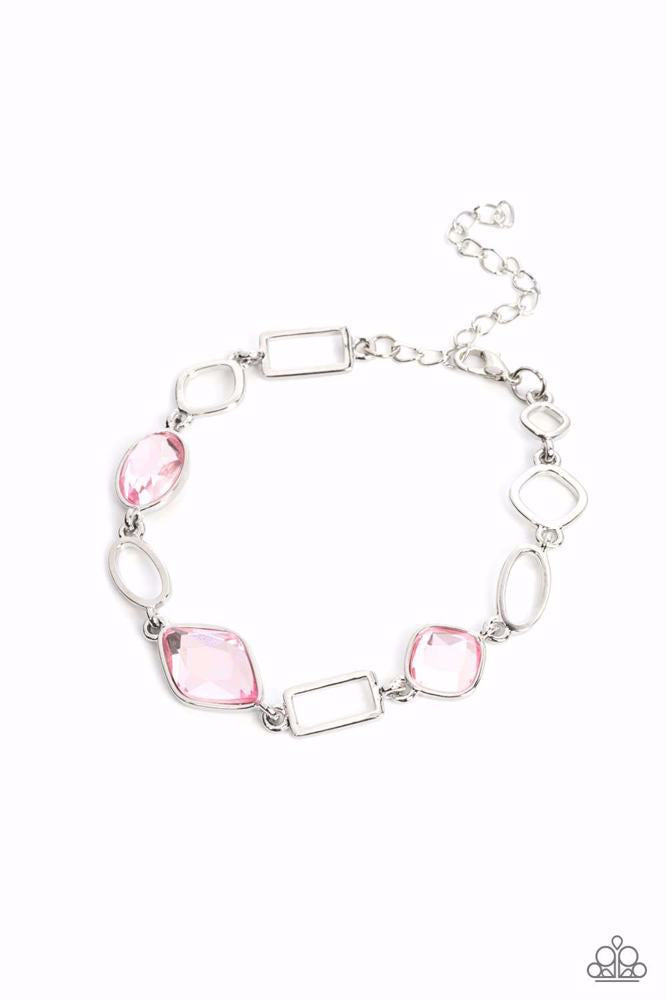 DAZZLE FOR DAYS - PINK GLASSY GEM SILVER BRACELET - PAPARAZZI