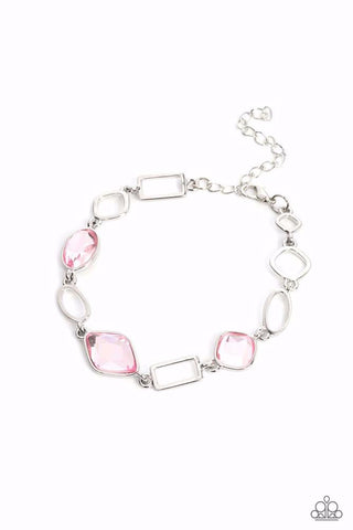 DAZZLE FOR DAYS - PINK GLASSY GEM SILVER BRACELET - PAPARAZZI